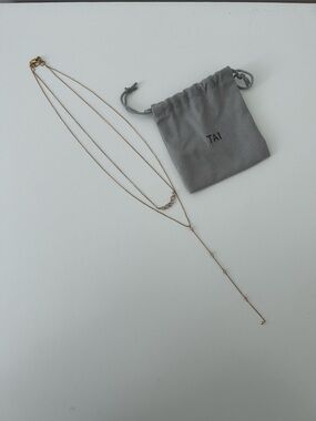 Tai Layered Y Pendant Necklace. Moonstone and clear stone detail